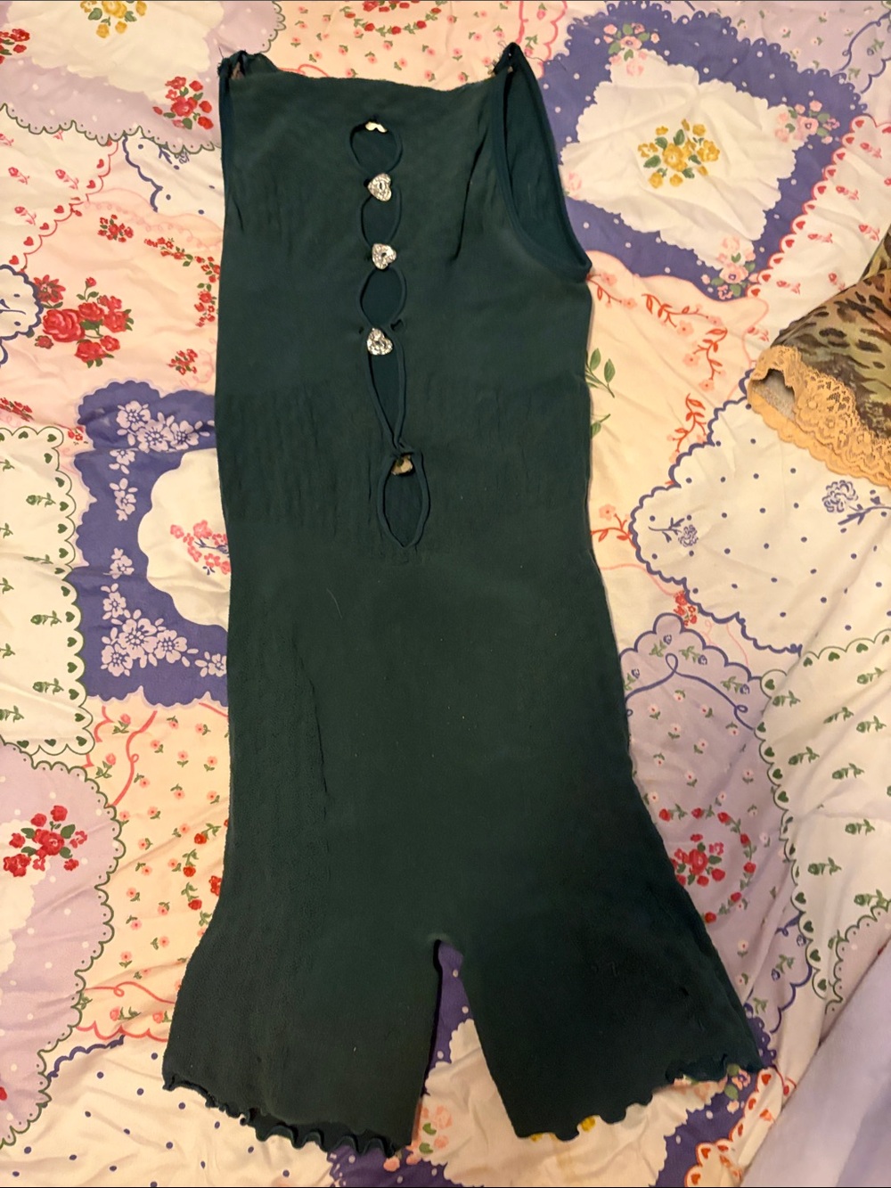 Poster Girl Dark Green Knit Tank Jumpsuit with Front Ring Detail